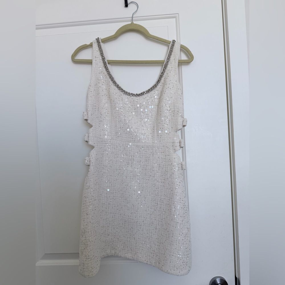 Self-Portrait White Boucle Sequin Mini Dress, Size 4 Bridal